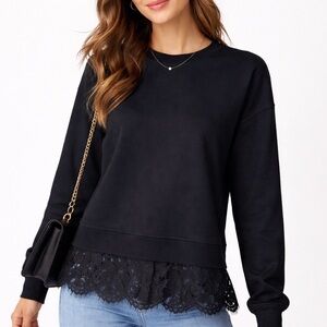 Generation Love Emersyn Lace Back Crewneck Sweatshirt Black Size XS